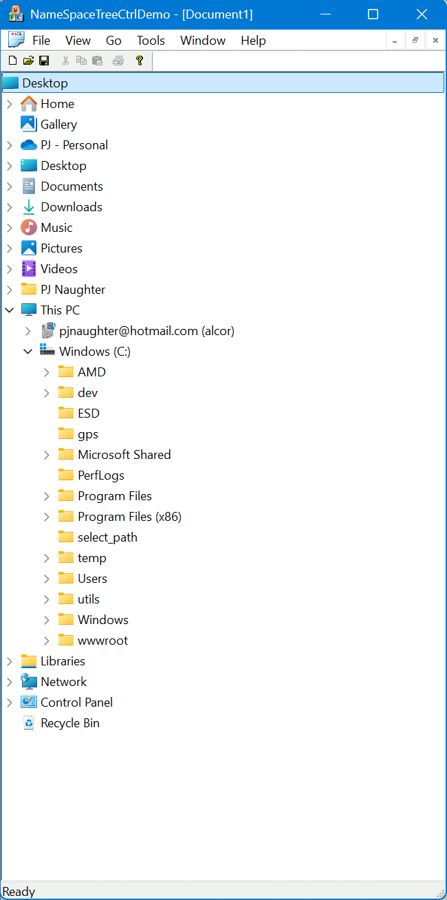 Demo application for CNameSpaceTreeCtrl